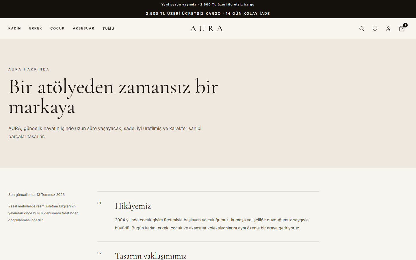 AURA Butik hakkında ve marka hikâyesi içerik sayfası