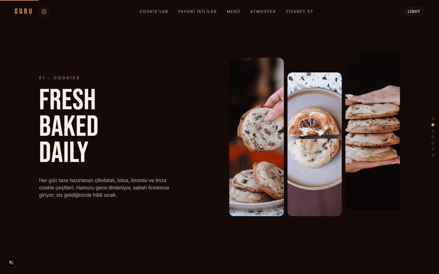 GURU Coffee taze pişen cookie çeşitlerini anlatan masaüstü bölüm