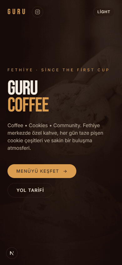 GURU Coffee mobil ana sayfa deneyimi